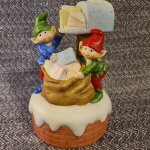 Vintage porcelain elves at the mailbox music box for the holidays christmas